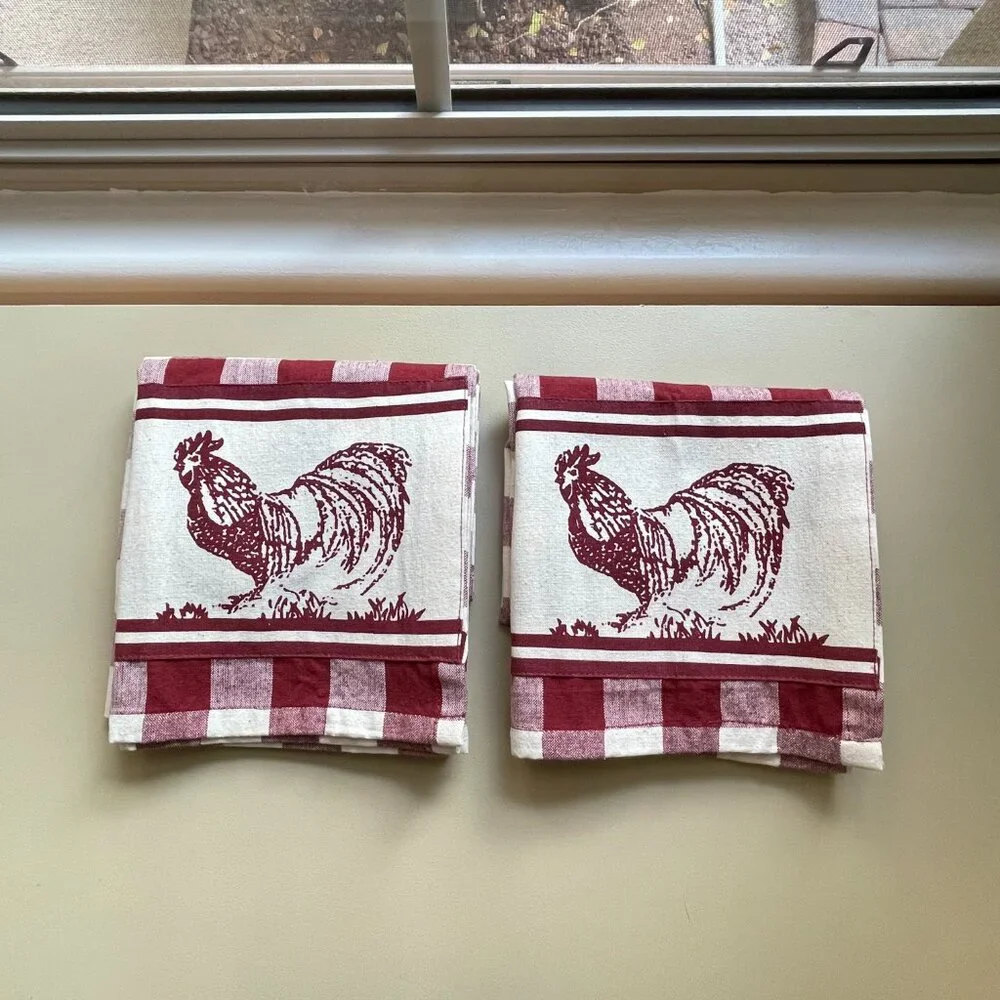New Rooster Curtain Set Park B. Smith 2 Window Curtains Chicken Red Checked